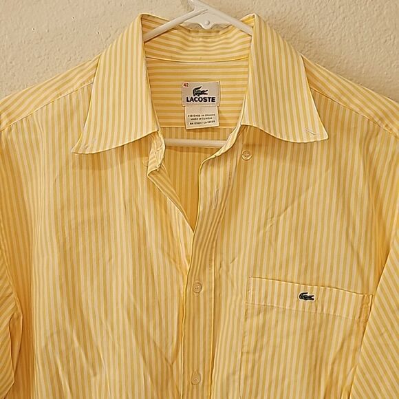 Lacoste yellow stripped, button down shirt size 42 - Picture 2 of 8